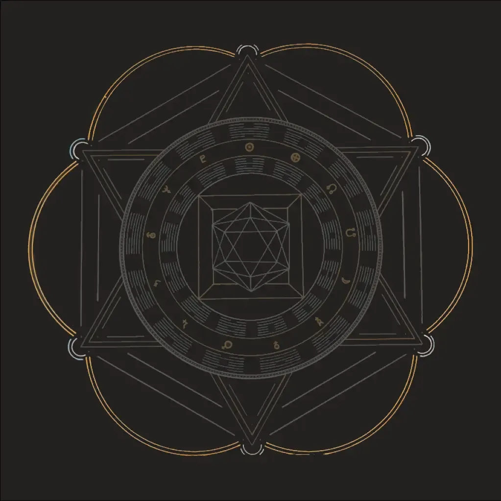 Seelengeometrie „Water Earth“ mit hervorgehobenen orangefarbenen Kreisen und Wellen