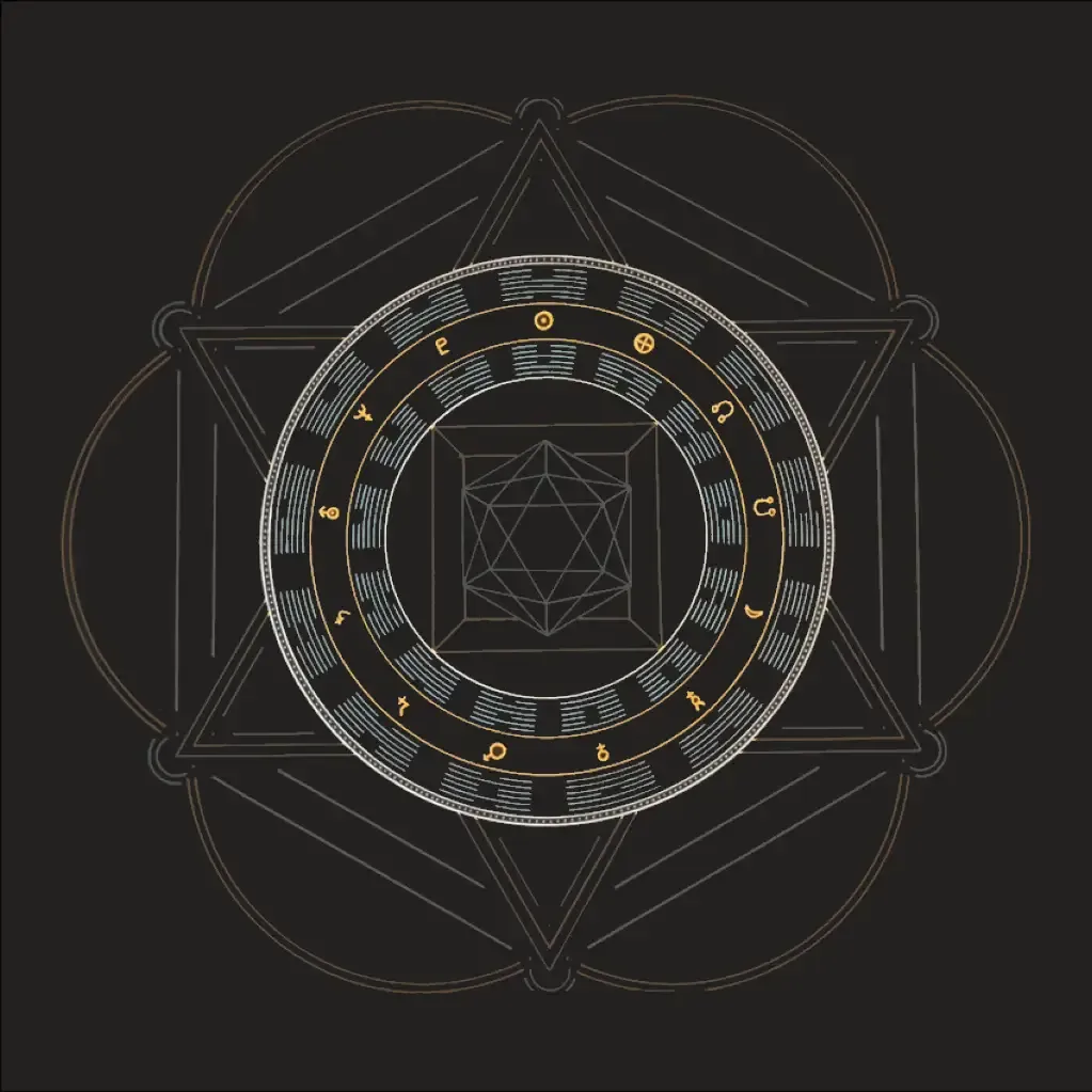 Seelengeometrie „Water Earth“ mit den zwei hervorgehobenen Hexagrammringen in Weiß, Blau und Gold