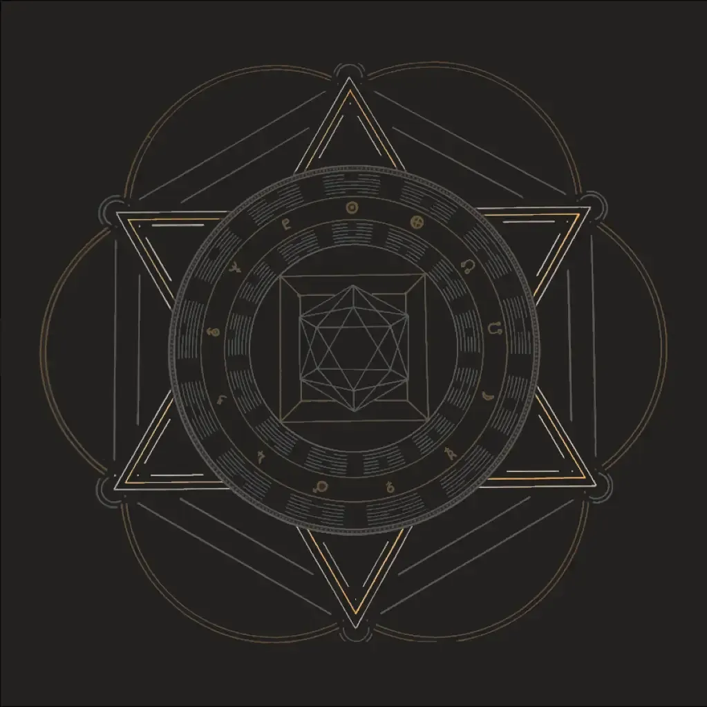 Seelengeometrie „Water Earth“ mit hervorgehobenem David-Stern aus goldenen und weißen Linien